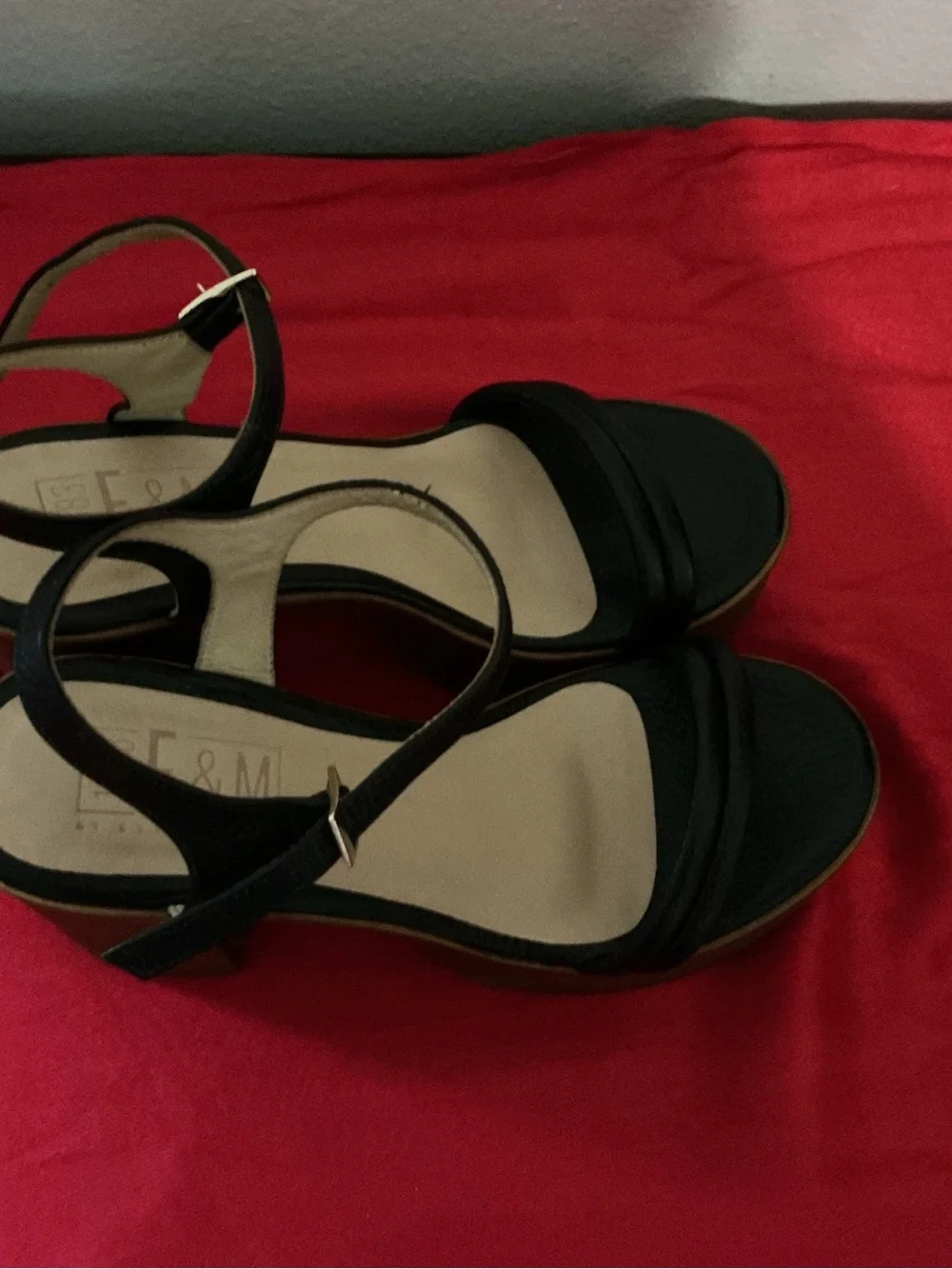 Black Leather Platform Block Heels - Size 7 - NIB